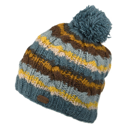 Gorro con pompón punto de cable con franjas de Kusan - Múltiples tonalidades azules