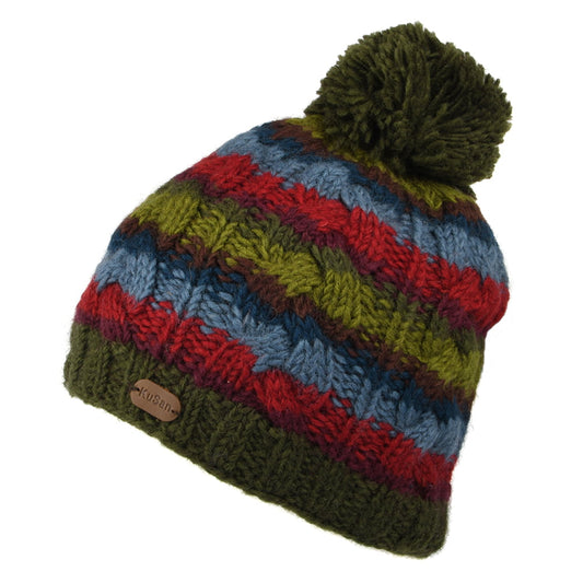 Gorro con pompón punto de cable con franjas de Kusan - Bosque