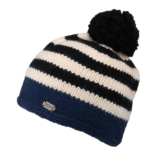 Gorro con pompón punto musgo de Kusan - Azul Marino