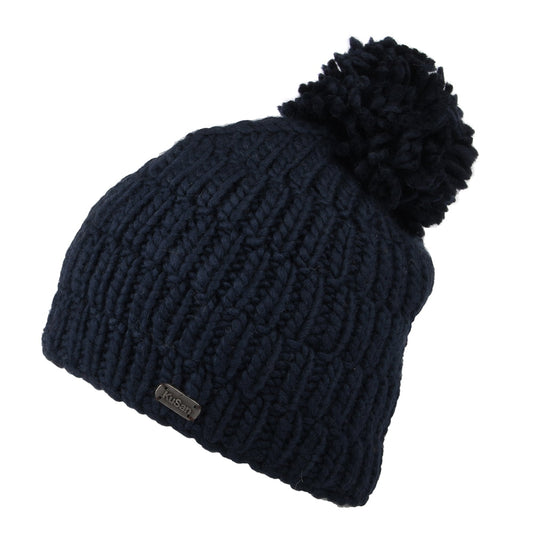 Gorro con pompón Moss Yarn punto cable acanalado de Kusan - Azul Marino