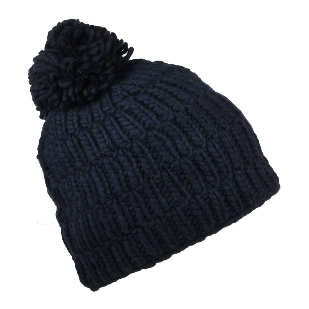 Gorro con pompón Moss Yarn punto cable acanalado de Kusan - Azul Marino