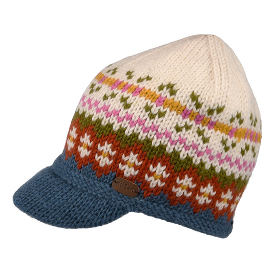 Gorro Beanie con visera Brooklyn Fair Isle de Kusan - Crema-Azul