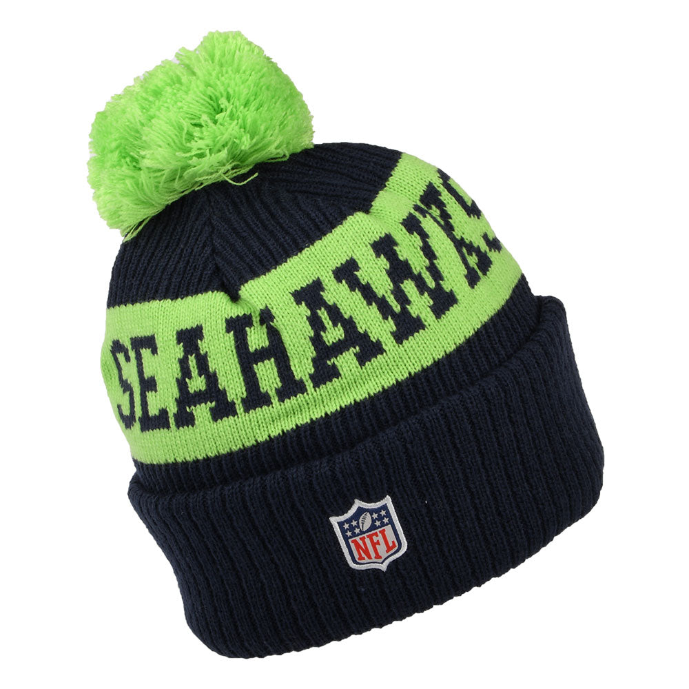 Gorro con pompón NFL On Field Sport Knit Seattle Seahawks de New Era - Azul Marino-Verde