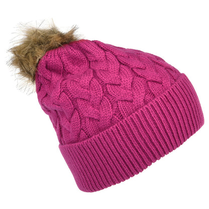Gorro con pompón Elena punto de cable Pompón de piel sintética de Joules - Rosa