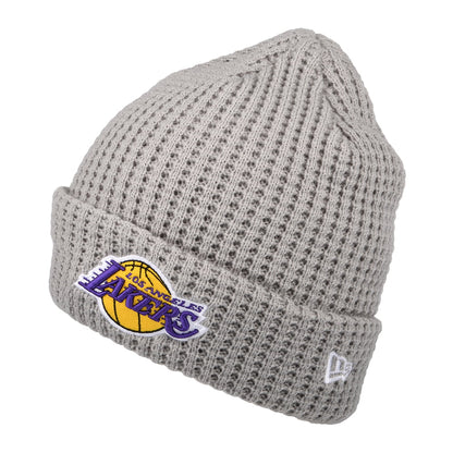 Gorro Beanie con vuelta NBA Team Waffle Knit L.A. Lakers de New Era - Gris