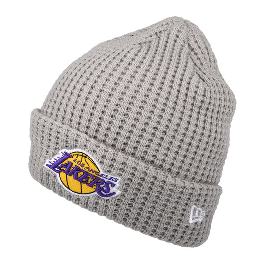 Gorro Beanie con vuelta NBA Team Waffle Knit L.A. Lakers de New Era - Gris