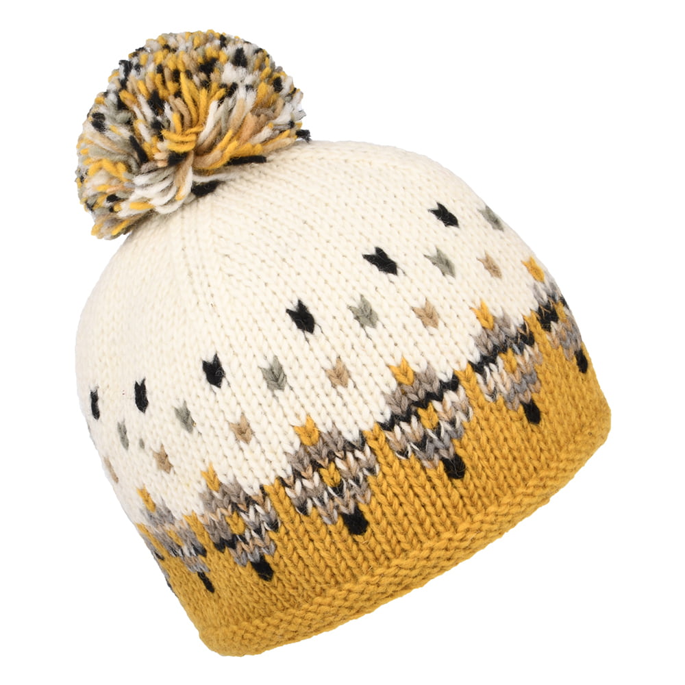 Gorro con pompón Snowy Fair Isle de Kusan - Crema-Amarillo