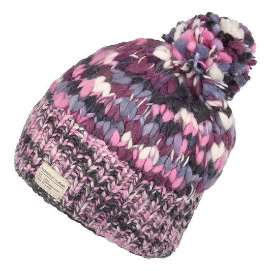 Gorro con pompón de hilo desigual de Kusan - Rosa-Morado
