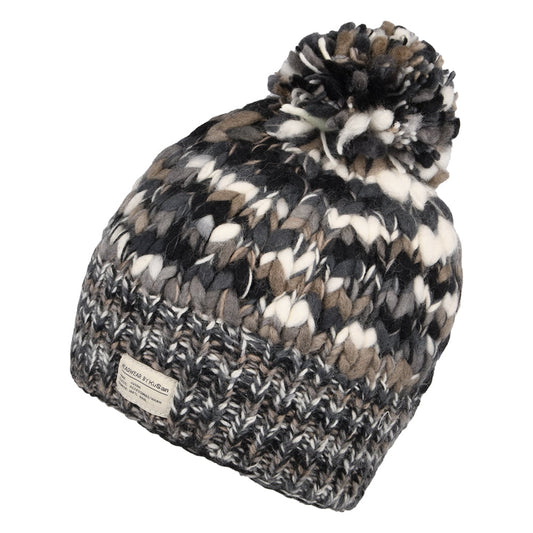 Gorro con pompón de hilo desigual de Kusan - Negro-Blanco