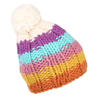 Gorro con pompón Arcoiris de Hilo punto de musgo de Kusan - Crema-Multi
