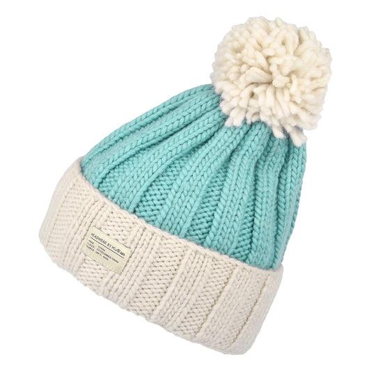 Gorro con pompón Turn up de canalé de Kusan - Gris Claro-Aguamarina