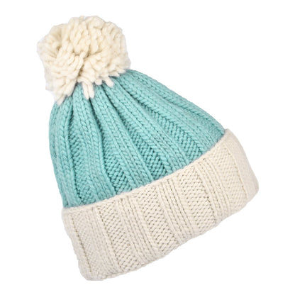 Gorro con pompón Turn up de canalé de Kusan - Gris Claro-Aguamarina