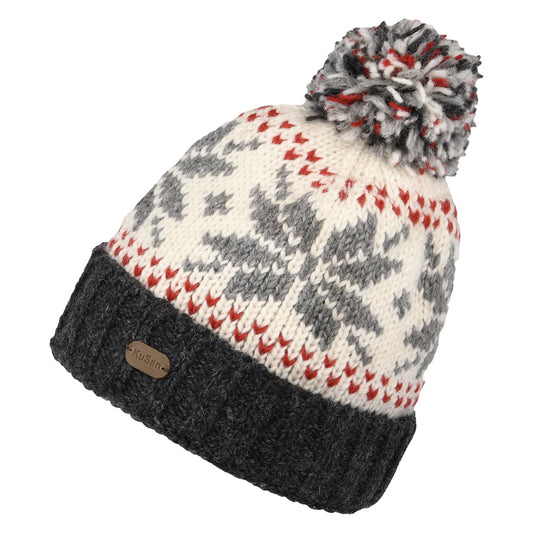 Gorro con pompón flexible copo de nieve con vuelta de Kusan - Gris-Crema