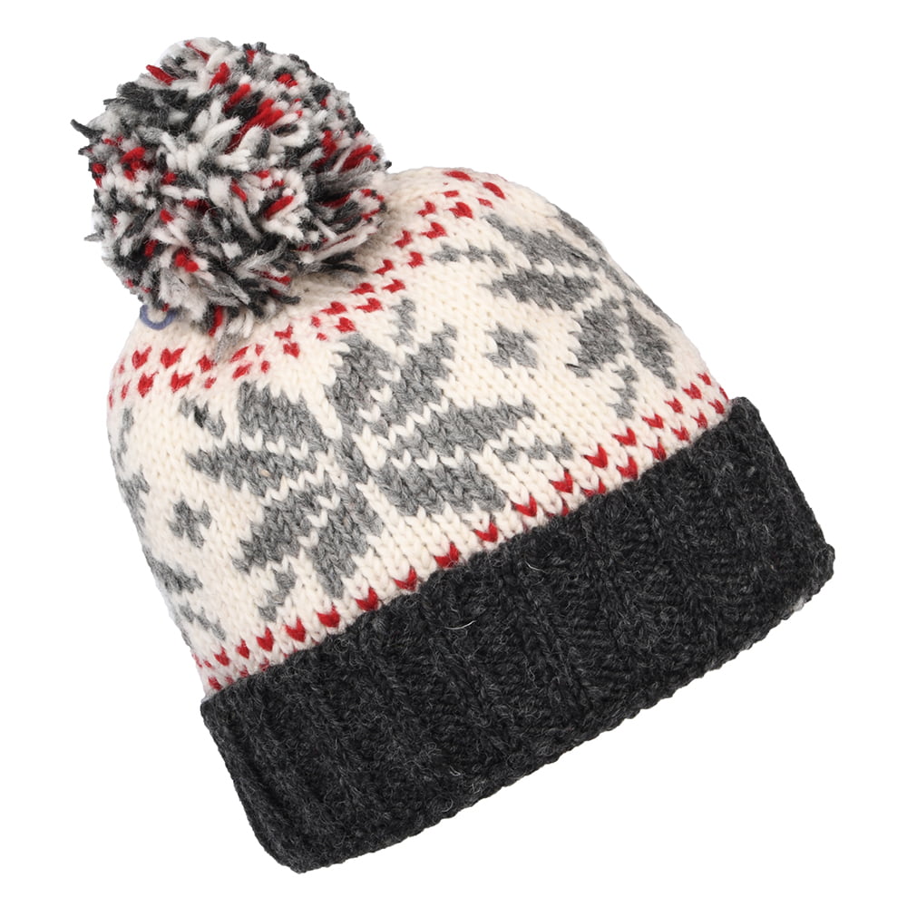 Gorro con pompón flexible copo de nieve con vuelta de Kusan - Gris-Crema
