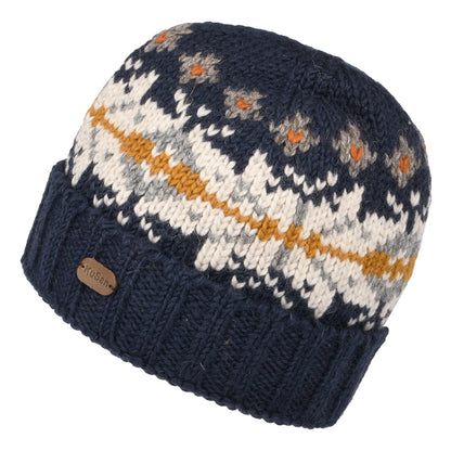 Gorro Beanie flexible copo de nieve con vuelta de Kusan - Azul Marino-Crema