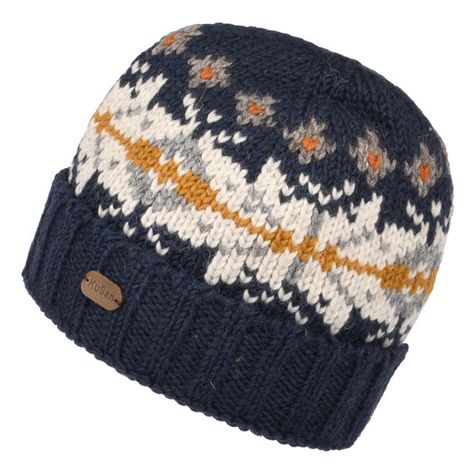 Gorro Beanie flexible copo de nieve con vuelta de Kusan - Azul Marino-Crema