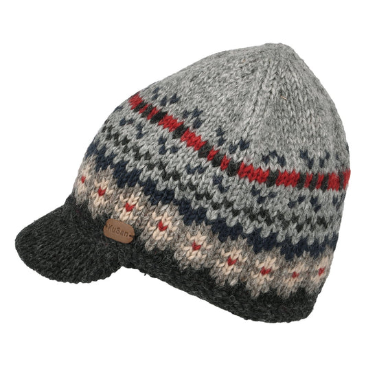 Gorro Beanie con visera Brooklyn Fair Isle de Kusan - Gris-Antracita