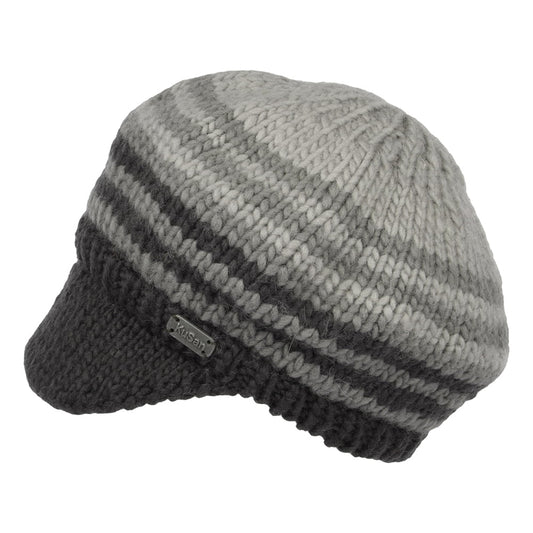 Gorro Beanie punto musgo visera suave de Kusan - Crema-Gris