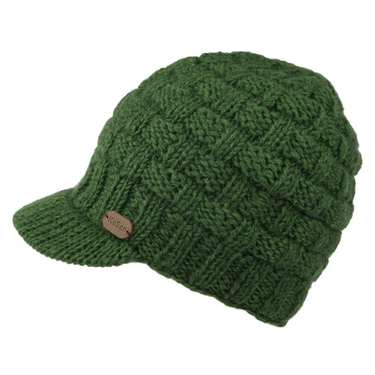 Gorro Beanie con visera Basket Weave de Kusan - Verde Oliva