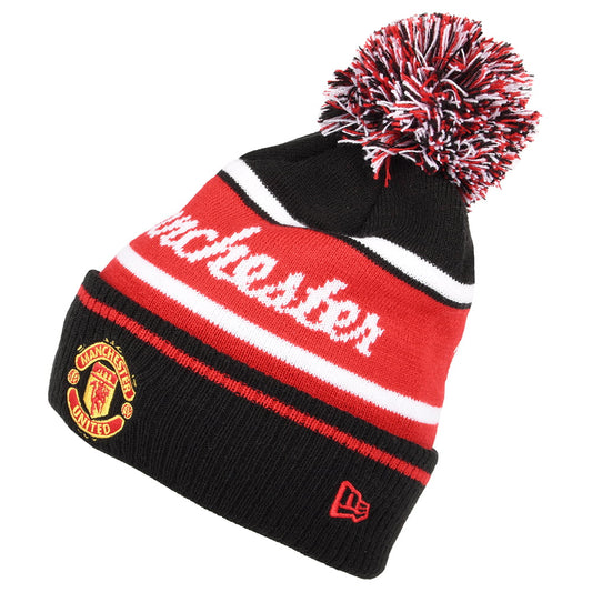 Gorro con pompón Vuelta Tejida Wordmark Manchester United de New Era - Negro-Escarlata
