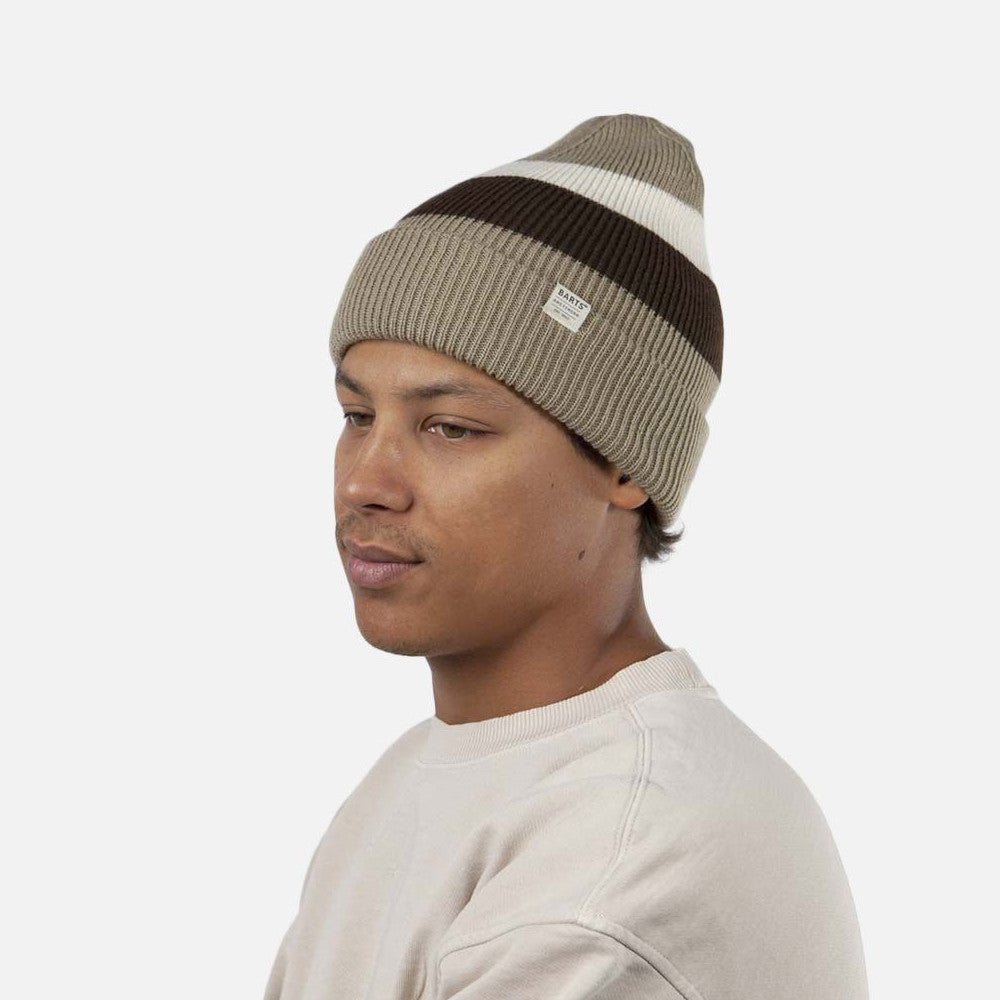 Gorro Beanie Cowie Vuelta Tejida con franjas de Barts - Gris Topo-Marrón