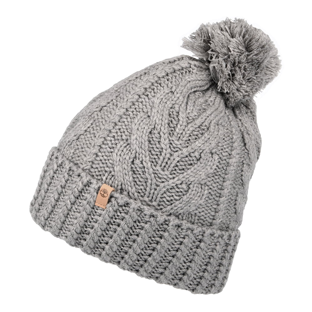 Gorro con pompón Premium de punto cable de Timberland - Gris Claro