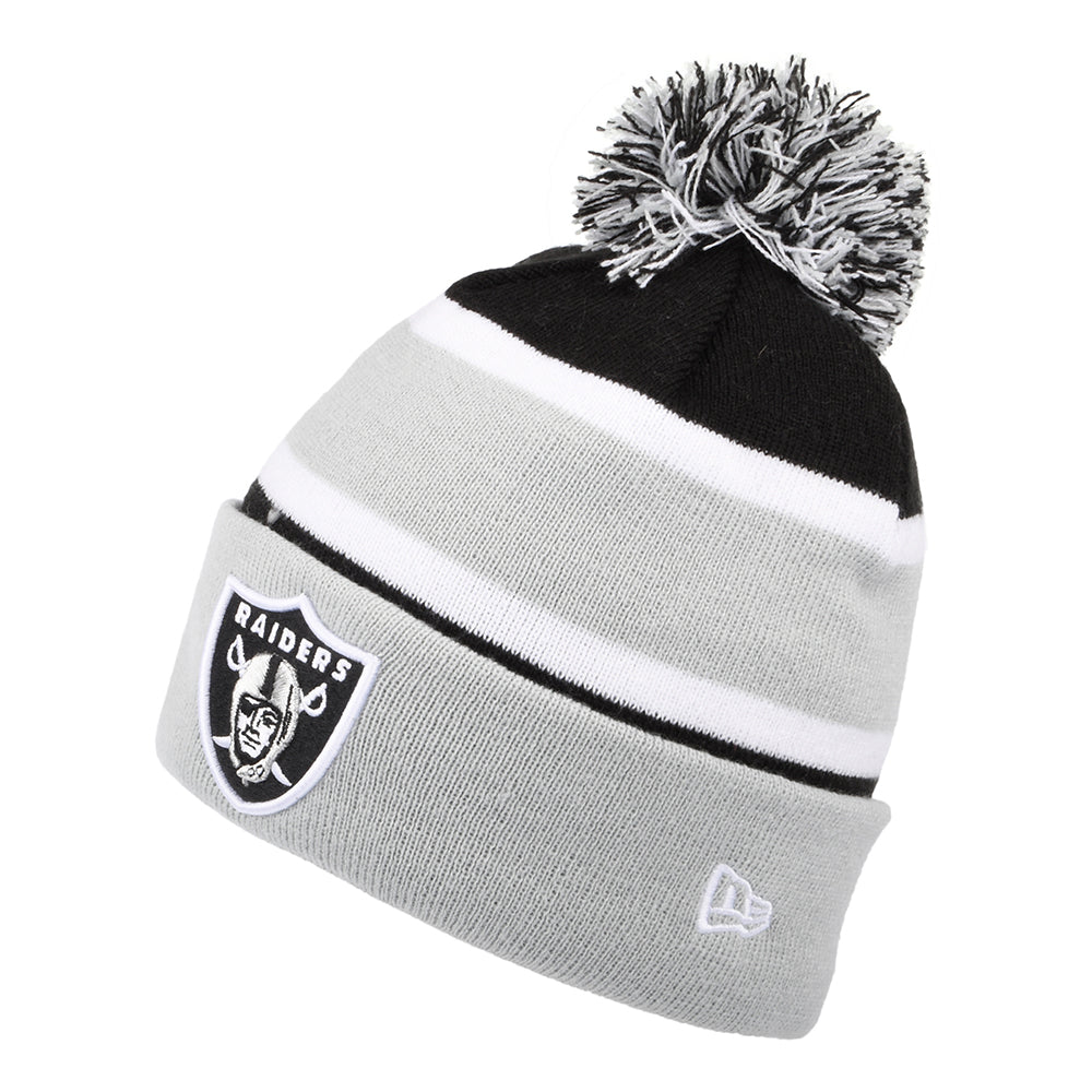 Gorro con pompón con vuelta NFL Striped Las Vegas Raiders de New Era - Gris-Negro