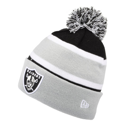 Gorro con pompón con vuelta NFL Striped Las Vegas Raiders de New Era - Gris-Negro