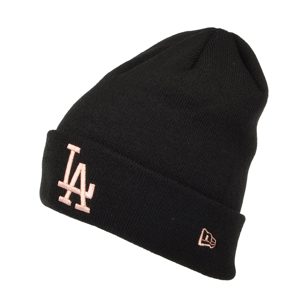 Gorro Beanie mujeres con vuelta MLB Metallic Logo L.A. Dodgers de New Era - Negro-Oro Rosa