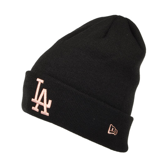 Gorro Beanie mujeres con vuelta MLB Metallic Logo L.A. Dodgers de New Era - Negro-Oro Rosa