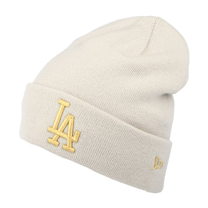Gorro Beanie mujeres con vuelta MLB Metallic Logo L.A. Dodgers de New Era - Gris Piedra-Dorado