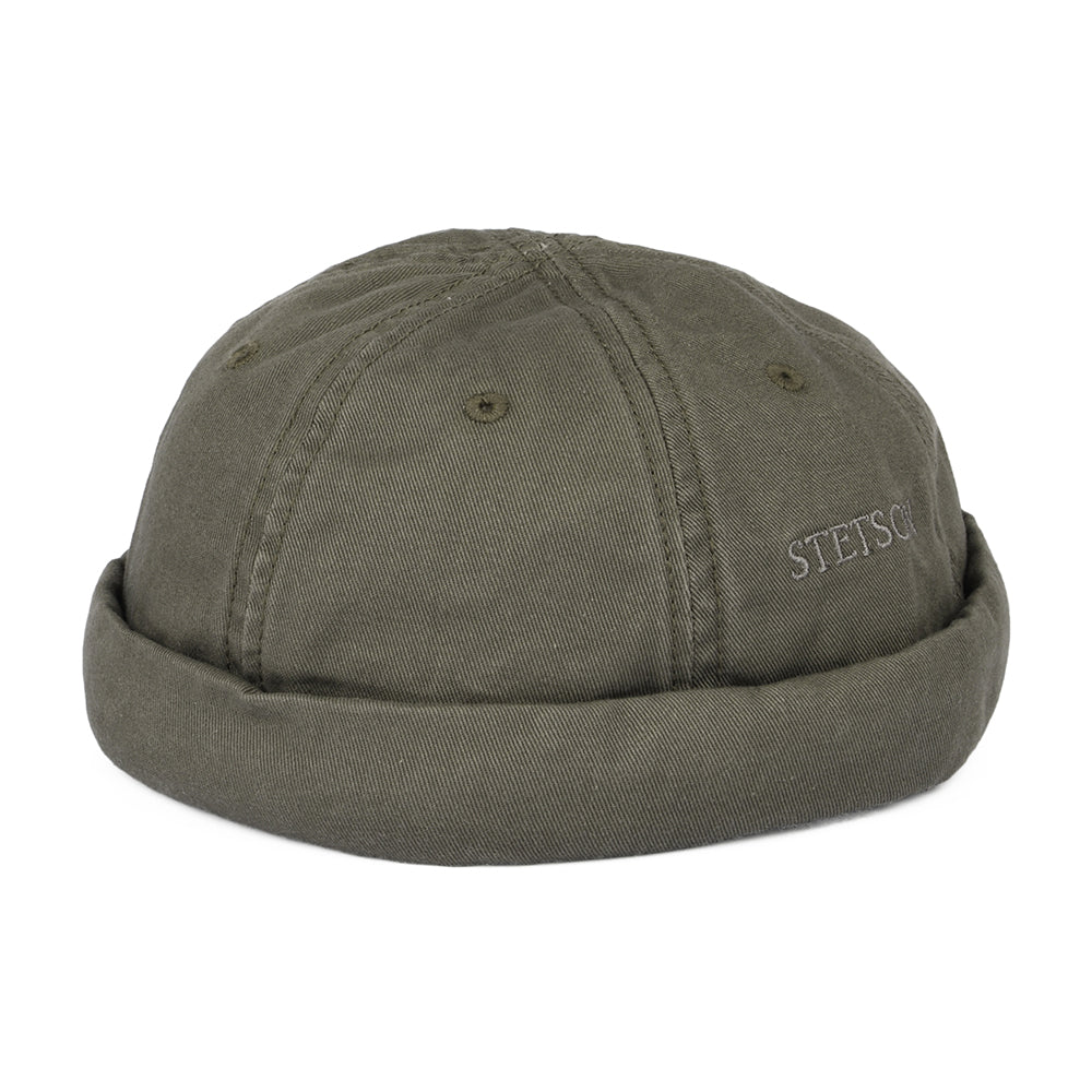 Gorro Beanie Docker de algodón de Stetson - Verde Oliva
