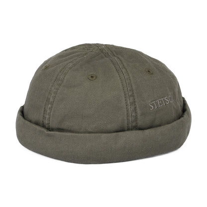 Gorro Beanie Docker de algodón de Stetson - Verde Oliva
