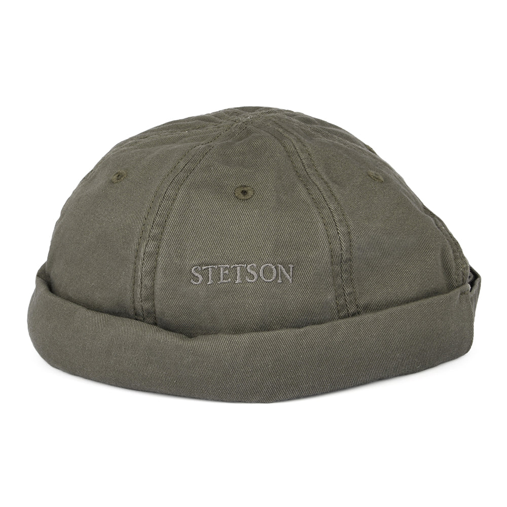 Gorro Beanie Docker de algodón de Stetson - Verde Oliva