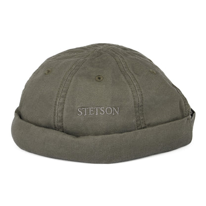 Gorro Beanie Docker de algodón de Stetson - Verde Oliva