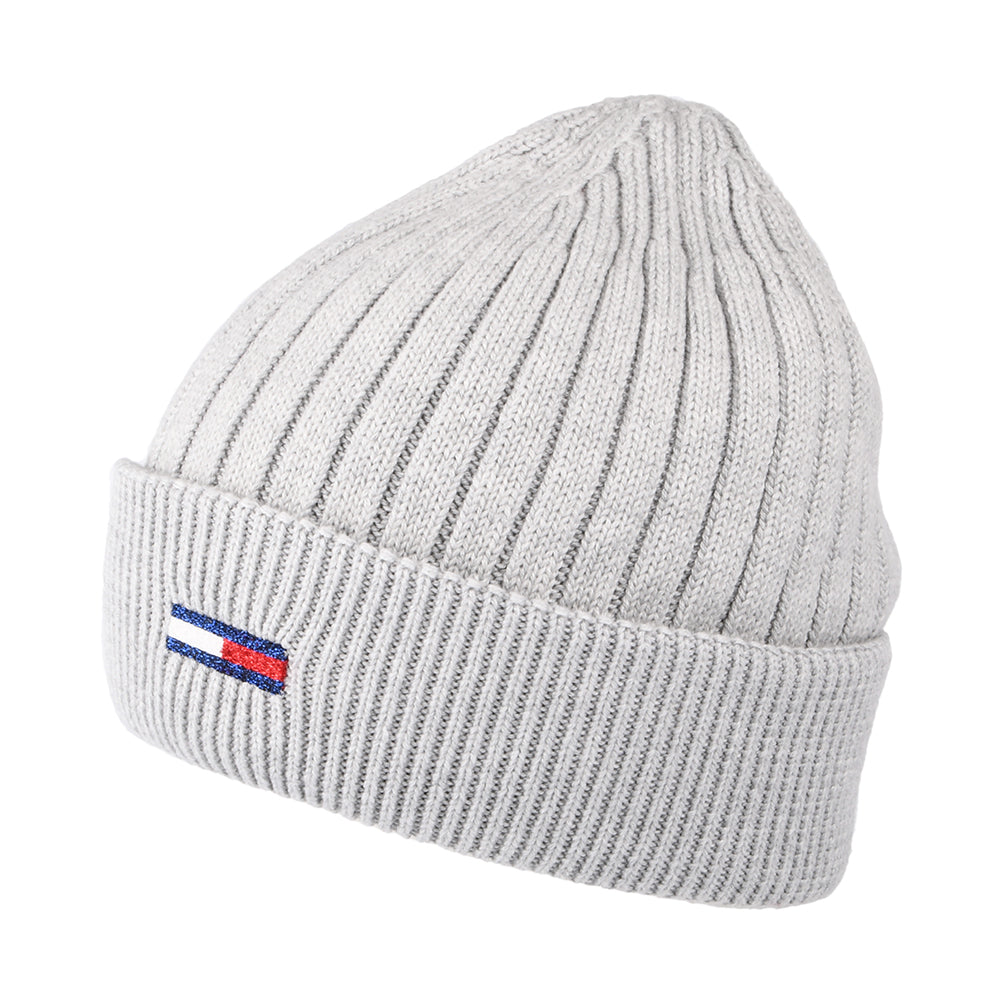 Gorro Beanie TJW Flag de canalé de Tommy Hilfiger - Gris Claro