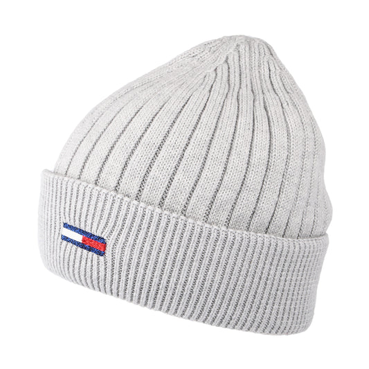 Gorro Beanie TJW Flag de canalé de Tommy Hilfiger - Gris Claro