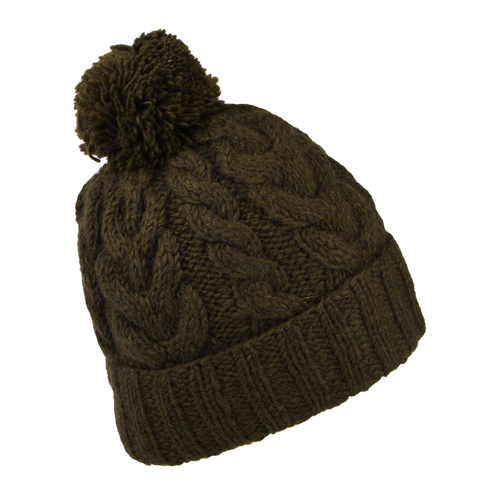Gorro con pompón con vuelta de punto trenzado de Kusan - Verde Oliva