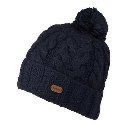 Gorro con pompón con vuelta de punto trenzado de Kusan - Azul Marino