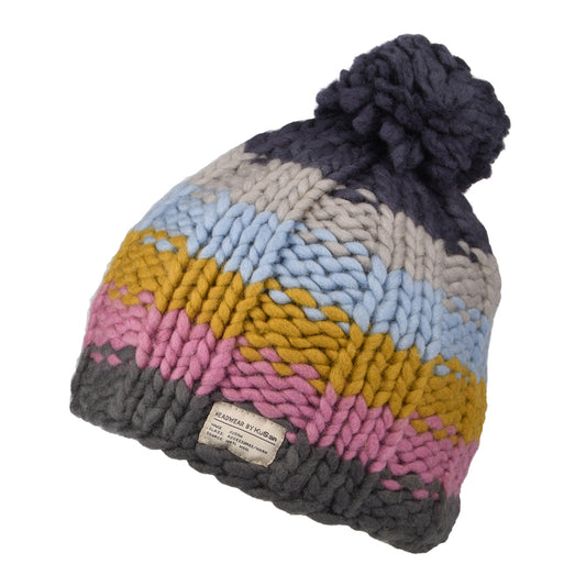 Gorro con pompón Arcoiris de Hilo punto de musgo de Kusan - Gris Multi