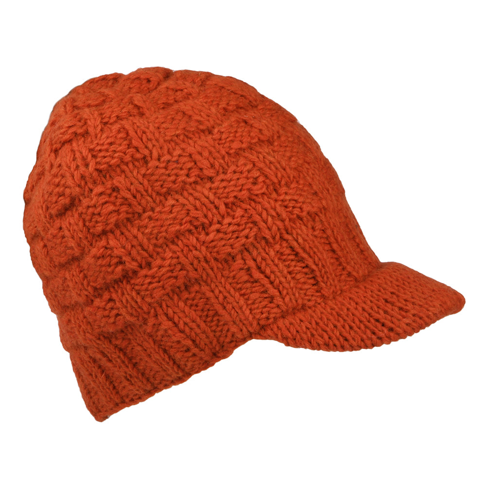 Gorro Beanie con visera Basket Weave de Kusan - Ocre