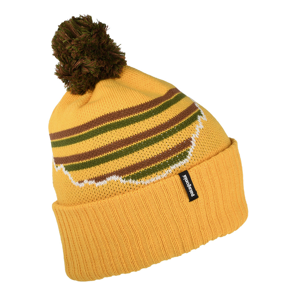 Gorro con pompón Fitz Roy Stripe Powder Town de Patagonia - Mostaza