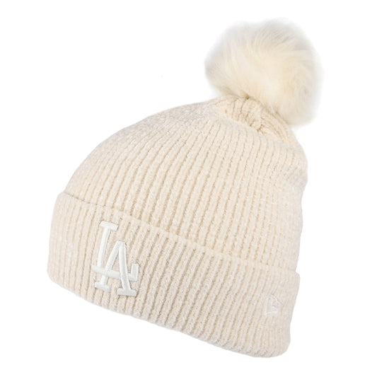 Gorro con pompón mujeres de piel sintética MLB Chenille Bobble L.A. Dodgers de New Era - Crema