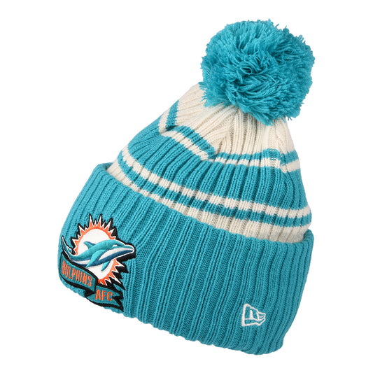 Gorro con pompón NFL Sideline Sport Knit Miami Dolphins de New Era - Azul Verdoso-Blanco