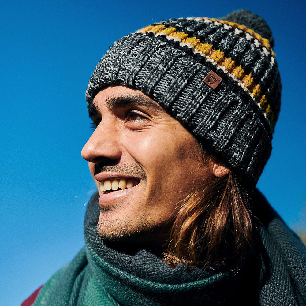 Gorro con pompón Goser reciclado con franjas de Barts - Gris Oscuro Jaspeado