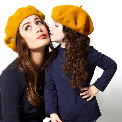 Boina niños Petit Basque de lana merino de Laulhère - Mostaza