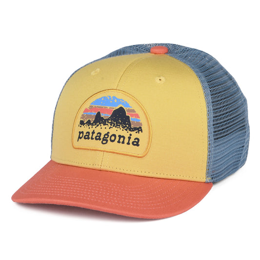 Gorra Trucker niños Skyline Stencil de algodón orgánico de Patagonia - Mostaza-Coral-Azul