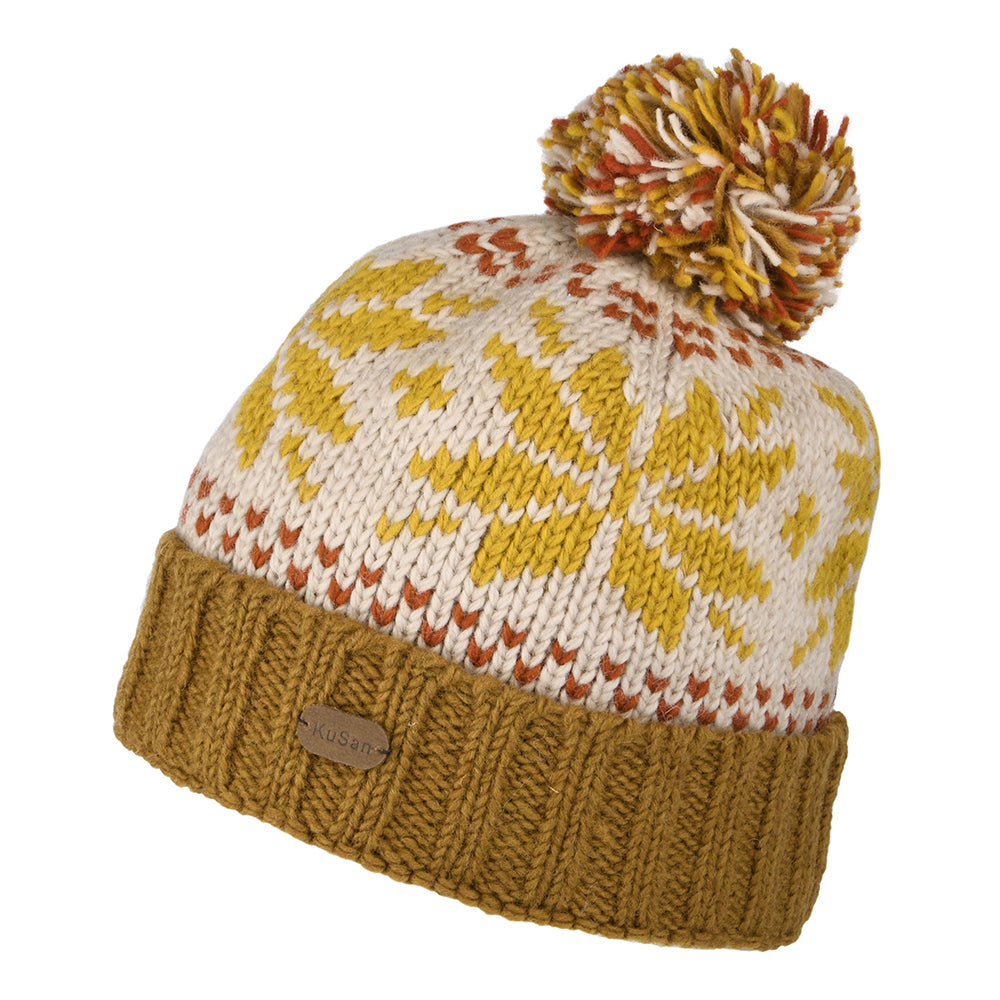 Gorro con pompón flexible copo de nieve con vuelta de Kusan - Mostaza