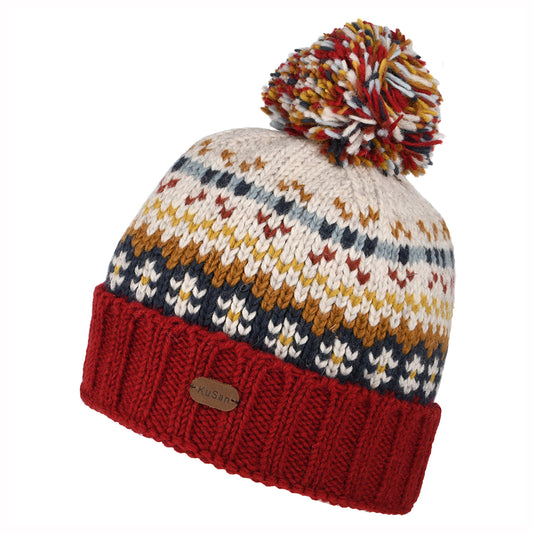 Gorro con pompón Mosaic Patrón temático de Kusan - Rojo-Mostaza-Crema