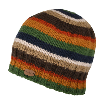 Gorro Beanie Brooklyn con franjas de Kusan - Verde-Naranja-Azul Marino
